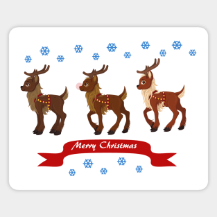 Three Reindeer and Snowman Magnet